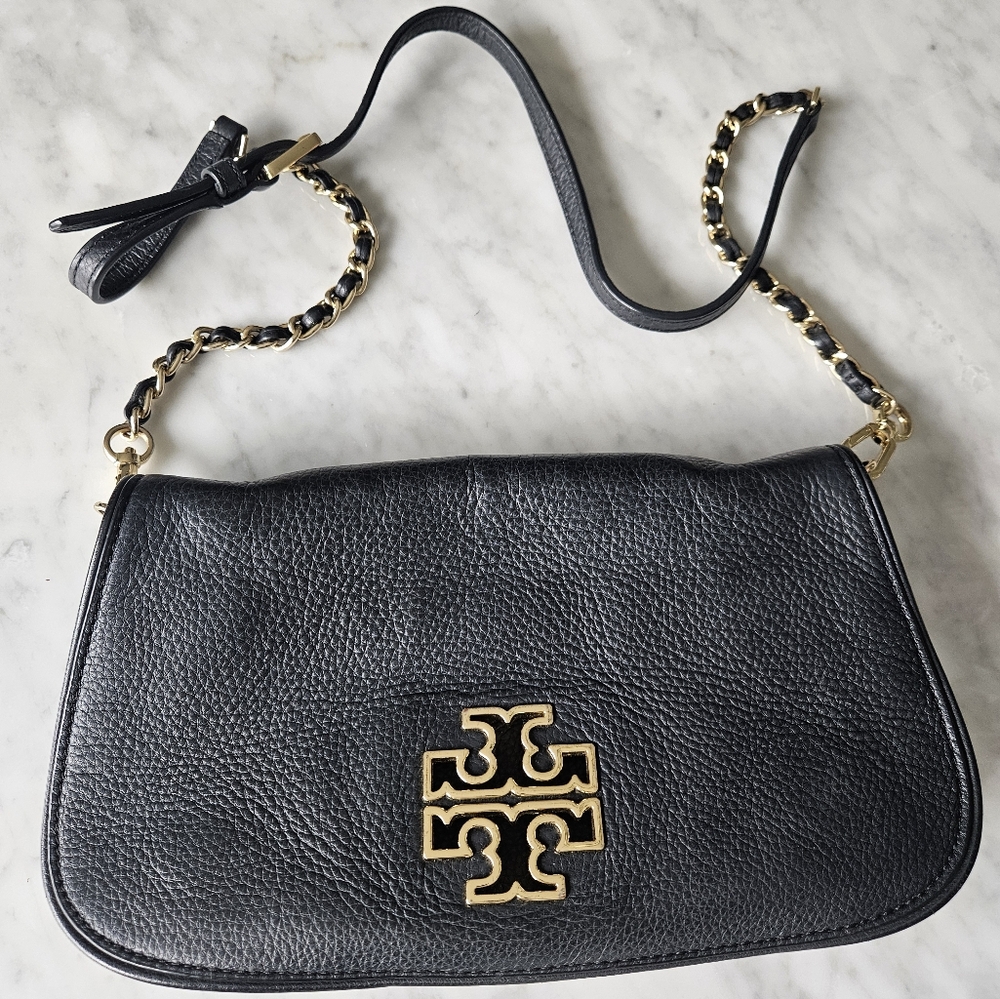 Tory Burch Black and Gold Crossbody Bag with Chain Strap